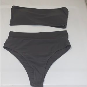 Gray  high waisted bandeau bikini set